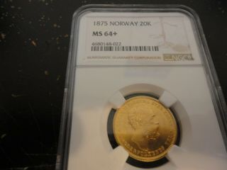 1875 Norway 20k Ms64,  Ngc Gold Coin
