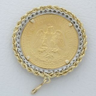Mexican 50 Pesos Gold Coin Centenario Pendant 14k Diamond Gold Bezel 1821 1931 10