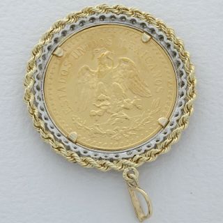 Mexican 50 Pesos Gold Coin Centenario Pendant 14k Diamond Gold Bezel 1821 1931 5
