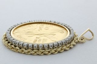 Mexican 50 Pesos Gold Coin Centenario Pendant 14k Diamond Gold Bezel 1821 1931 7