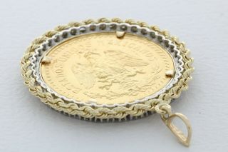 Mexican 50 Pesos Gold Coin Centenario Pendant 14k Diamond Gold Bezel 1821 1931 8