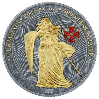 Germania 2019 5 Mark GERMANIA Red Diamond Cross 1 Oz Silver Coin № 023 2