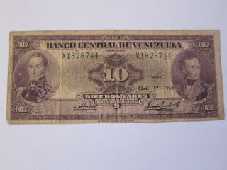 Venezuela 10 Bolivares 1958 Banknote Currency