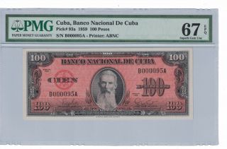 Low Serial 000095 100 Pesos 1959 Pick 93a Pmg: 67 Epq Gem (pl932)