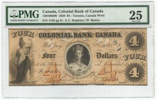 Canada - Colonial Bank Of Canada 4 Dollars 1859 Ch 130100208 - P S1669 Pmg 25
