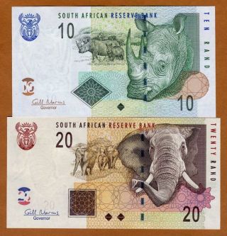 South Africa,  Set,  10;20 (2005) 2009,  P - 128b - 129b Unc Rhino,  Elephant