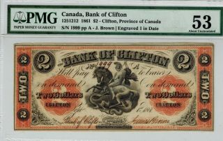 Canada 1861 The Bank Of Clifton $2 - Au53 -