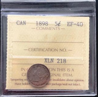 1898 Canada Silver 5 Cents Coin Iccs Graded Ef - 40 Trends At $150
