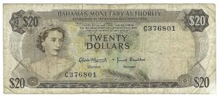 Bahamas $20 Dollars Monetary Authority 1968,  Scarce Qeii Type,  P - 31a 100 Orig.