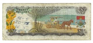 BAHAMAS $20 Dollars Monetary Authority 1968,  Scarce QEII Type,  P - 31a 100 Orig. 2