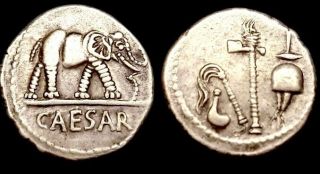 Roman Republic Silver Julius Caesar Denarius 49 - 48 Bc Military,  Size 19mm 3.  72 G