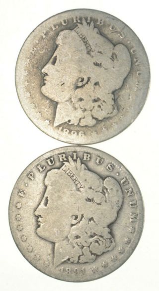 (2) Bullion Grade Morgan Silver Dollars 1891 - O & 1896 - O 90 Silver $1 Coins 837