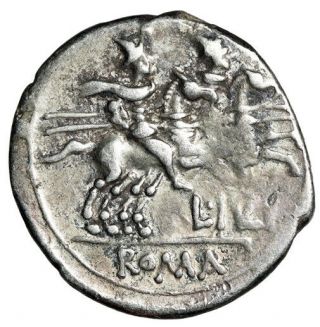 L.  Julius Ar Denarius " Helmeted Roma & Dioscuri,  Horses " 141 Bc Avf