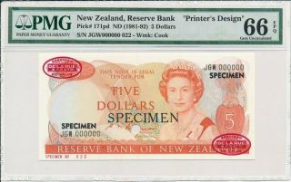 Reserve Bank Of Zealand $5 Nd (1981 - 92) Printer 