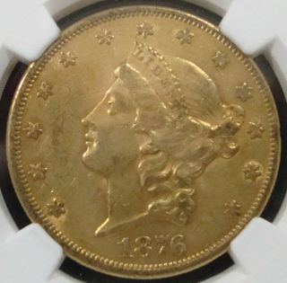 Better Date 1876 - S $20 Gold Liberty Head Double Eagle - Glowing NGC AU - 55 2