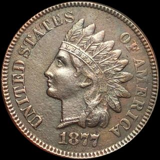 1877 Indian Head Cent High Au/ Unc? Key Date Penny Collectible Raw Rb