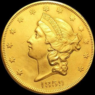1859 Liberty $20 Double Eagle Gold BORDERS UNC Authentic Lustery ms bu au PHILLY 2