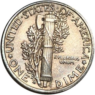 1916 - D Mercury Silver Dime HIGHLY UNC bu ms EYE CATCHER Collectible Denver NR 7