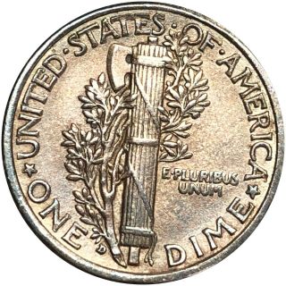 1916 - D Mercury Silver Dime HIGHLY UNC bu ms EYE CATCHER Collectible Denver NR 8