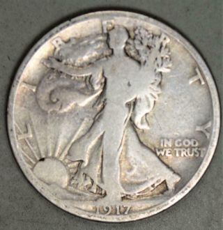 1917 - S Mintmark On Reverse Walking Liberty Half Dollar Silver Coin