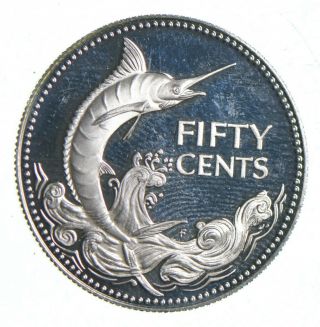 World Coin - 1975 Bahamas 50 Cents - World Silver Coin - 10g 957