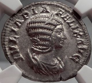 JULIA DOMNA 211 AD Luna Lucifera in Chariot.  Silver Roman Coin,  Certified NGC AU 2