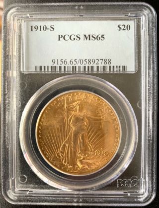 Authentic 1910 - S $20 Gold Saint Gaudens Pcgs Ms65 Gem San Francisco Double Eagle