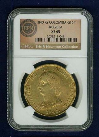 Colombia Nueva Granada 1840 - Bogota - Rs 16 Pesos Gold Coin,  Certified By Ngc Xf - 45