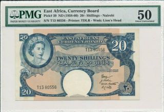 Currency Board East Africa 20 Shillings Nd (1958 - 60) No Fold Line Pmg 50