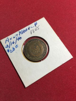 F 1865 Two Cent Piece Us Copper Coin Fine Details Civil War Era Money 2 Cents