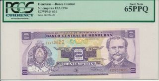 Banco Central Honduras 5 Lempiras 1994 Pcgs 65ppq