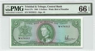 Trinidad & Tobago 1964 P - 27c Pmg Gem Unc 66 Epq 5 Dollars