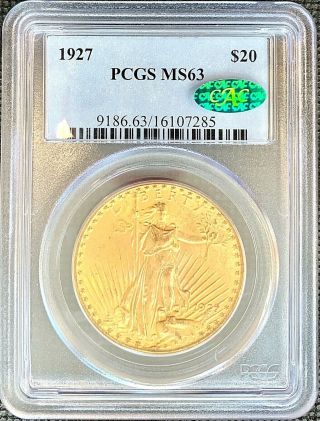 1927 $20 American Gold Eagle Saint Gaudens Ms63 Pcgs Coin Slab Cac