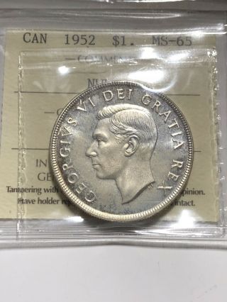 Canada 1952 Silver $1 Dollar Iccs Ms65 Nwl