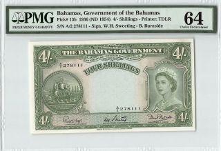Bahamas 1936 (nd 1954) P - 13b Pmg Choice Unc 64 4/ - Shillings (sweeting - Burnside)