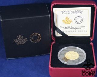 2014 Canada $150 Gold (. 99999) Blessings Of Longevity Coin W Boxes & (10.  4g)