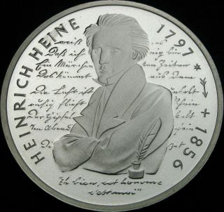 Germany 10 Mark 1997f Proof - Silver - Heinrich Heine - 1275 ¤