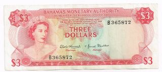 1968 Bahamas Three Dollars Note - P28a