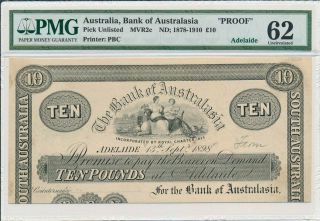 Bank Of Australasia Australia 10 Pounds 1898 Proof.  Adelaide Pmg 62