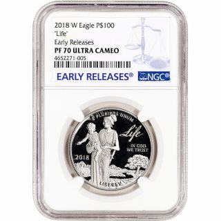 2018 - W American Platinum Eagle Proof (1 Oz) $100 - Ngc Pf70 Ucam Early Releases