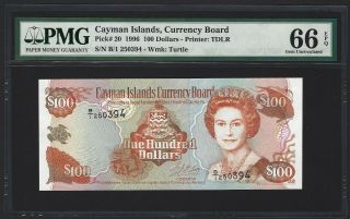 1996 Cayman Islands $100 Dollars,  Serial Number 394,  Pmg 66 Epq Gem Unc,  P - 20