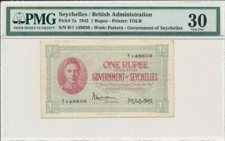 Government Of Seychelles Seychelles 1 Rupee 1943 Pmg 30