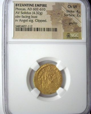 PHOCAS 602 - 610 AD BYZANTINE EMPIRE GOLD SOLIDUS NGC CHOICE VF 2