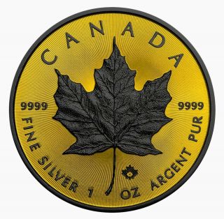 2016 Canada Maple Leaf Shadow Ruthenium/24k Gold Gilded 1oz.  9999 Coin Box &