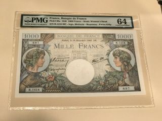 FRANCE FRENCH RUNNING PAIR 1000 FRANC 1940 PMG 64 UNC PIck 96 SIGNED FAVRE GILLY 3