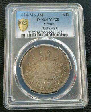 Mexico 1824 8 Reales Hook - Neck Pcgs Vf20 Silver Mexican Coin