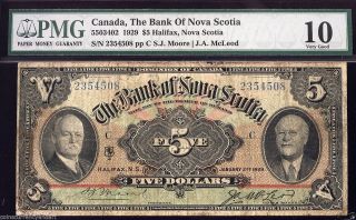 1929 Bank Of Nova Scotia $5 Graded As Pmg 10 Large Size Banknote