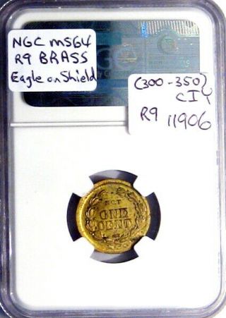 1863 Eagle On Shield Patriotic Civil War Token R9 BRASS NGC MS64 4