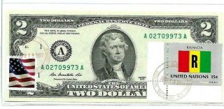$2 Dollars 2013 Stamp Cancel Flag Of Un From Rwanda Lucky Money Value $99.  95