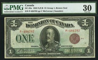 1923 $1.  00 Dc - 25e Pmg Vf 30 Dominion Of Canada Scarce George V Dollar